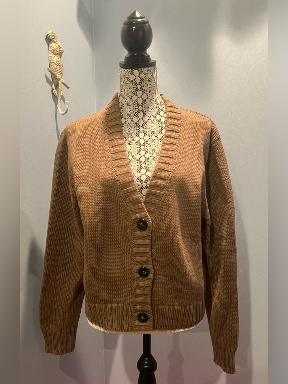 CO Cropped Cardigan in Chunky Organic Cotton Knit - Taupe XL